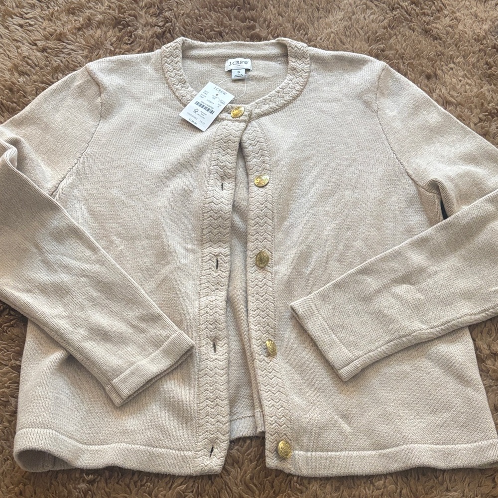 J. Crew Factory Beige Cardigan with Gold Buttons